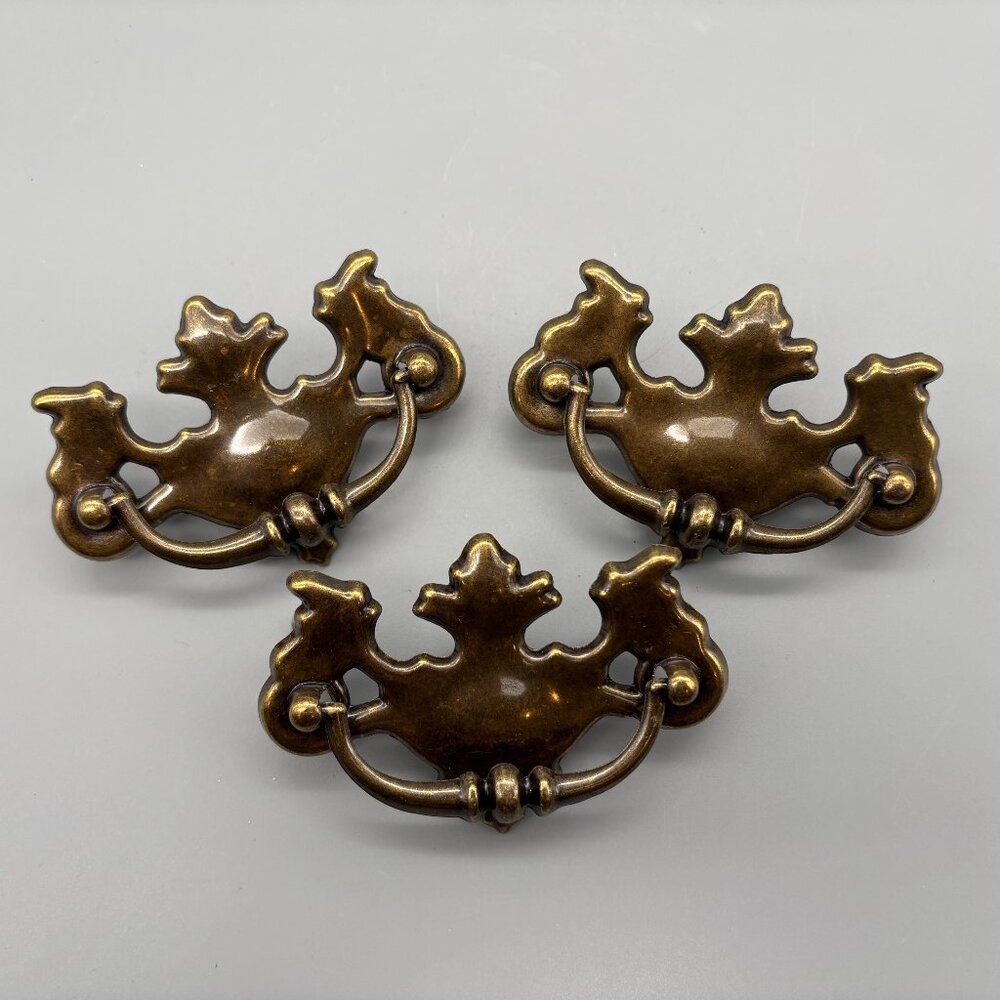 Vintage Brass Chippendale Style Drawer Pull With Swing Handle Made In Canada